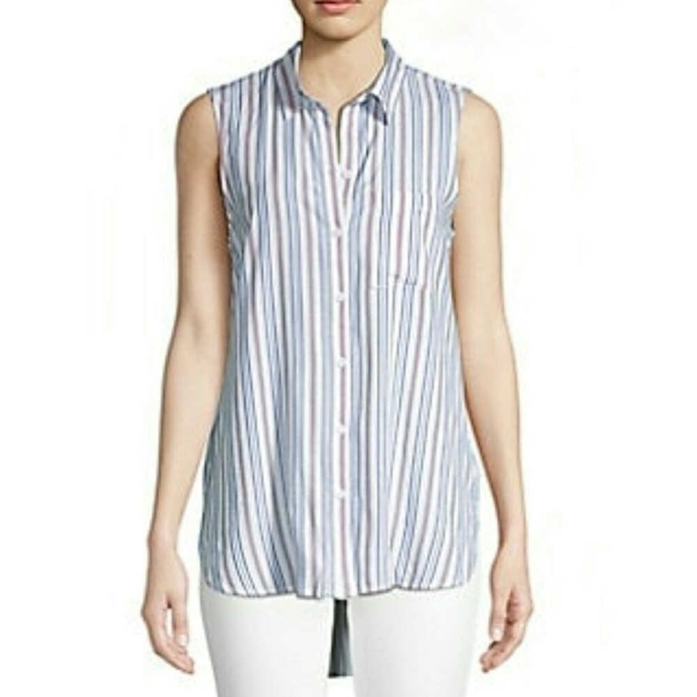 BeachLunchLounge Striped Sleeveless Button Up NWT🔖